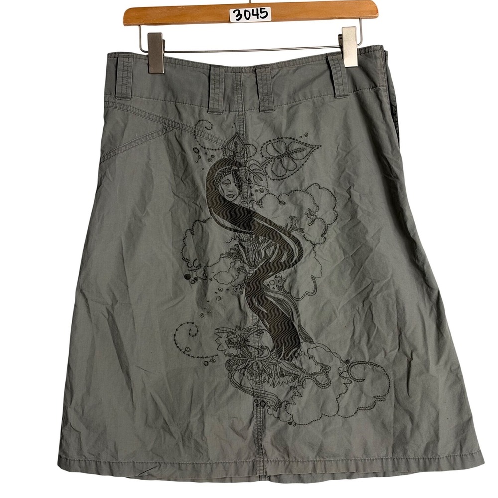 Woolworths Gray Green Utility Midi Skirt  embroidered Pockets 10 y2k gorpcore